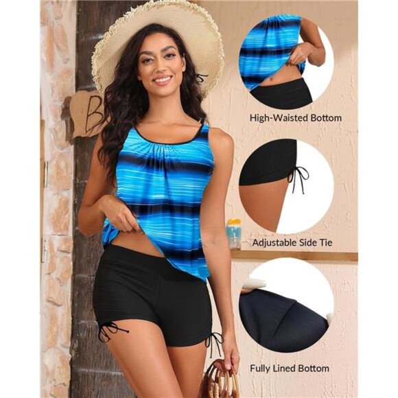 Blouson Tankini with Boyshorts – Modest 2 Piece Swimsuit - Picture 5 of 6